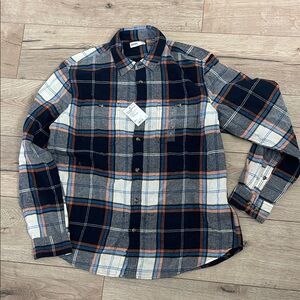 Sonoma Men's Casual Plaid Shirt - Navy, White, and Orange